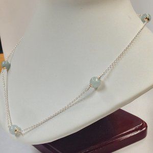 Aquamarine Necklace in Sterling Silver & Gold
